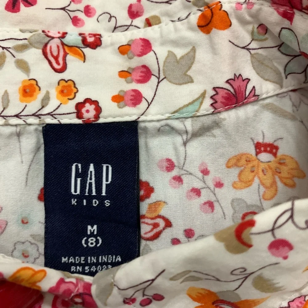 Gap kids pink orange flower print cotton shirt 8